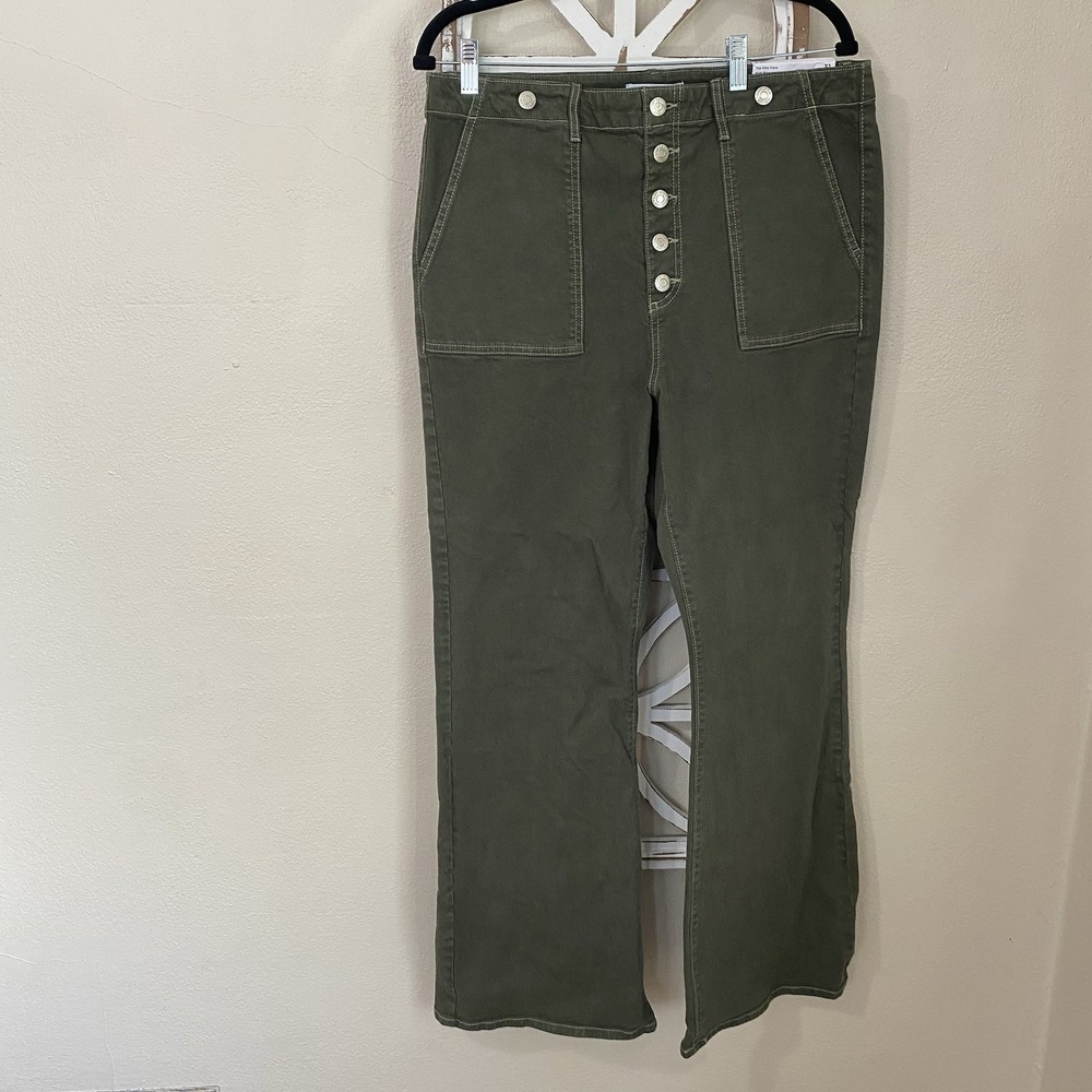 NWT LOFT size 31 GREEN BUTTON FLY HIGH RISE THE SLIM FLARE JEANS *J115